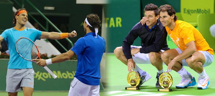 Rafa Nadal celebrando junto a Juan M�naco en el ATP Doha 2015, su primer t�tulo de doblistas juntos