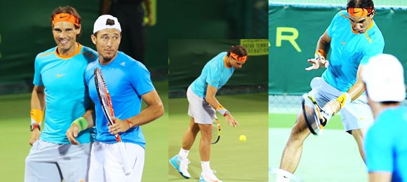 Rafa Nadal y Juan M�naco disfrutando de la semifinal en Doha 2015