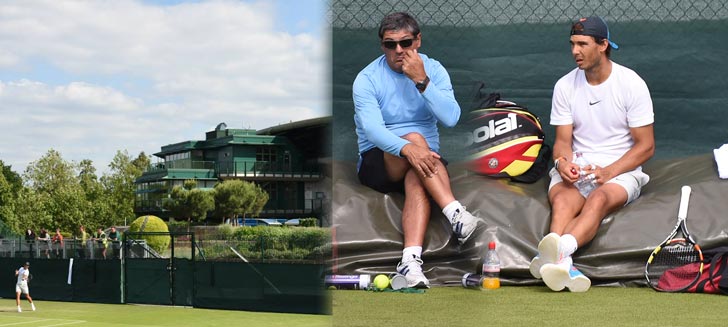 Rafa Nadal y su t�o Toni Nadal durante un entreno en Wimbledon 2015