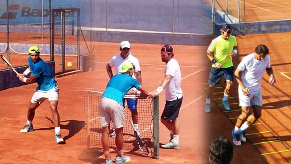Nadal y Moya juntos, entrenando duro en Manacor, por Anuska