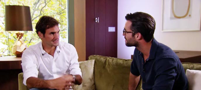 Roger Federer, en un momento de la entrevista por Jan Kooijman en RTL Late Night
